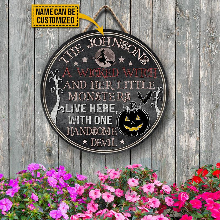 Wicked Witch Monsters And Devil Custom Round Wood Sign | Home Decoration | Waterproof | WN1567-Gerbera Prints.