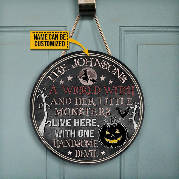 Wicked Witch Monsters And Devil Custom Round Wood Sign | Home Decoration | Waterproof | WN1567-Colorful-Gerbera Prints.