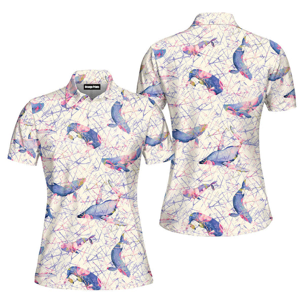 Wildlife Whales In Cherry Bloom Polo Shirt For Women