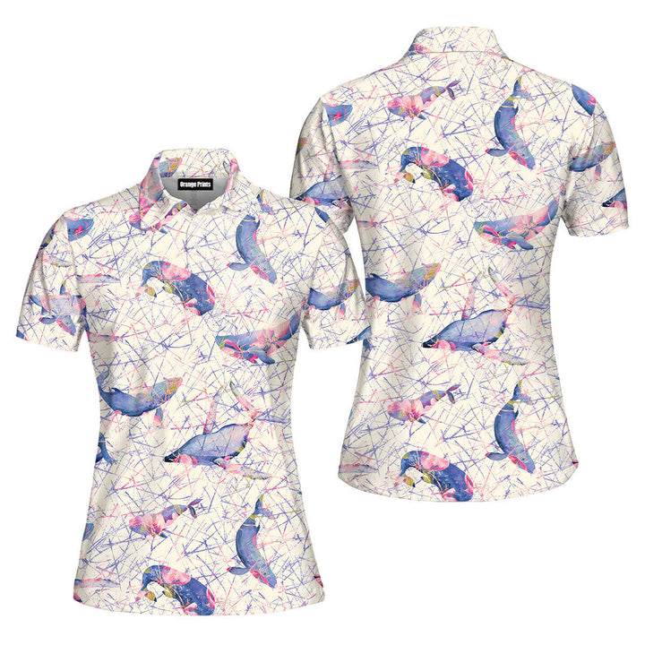 Wildlife Whales In Cherry Bloom Polo Shirt For Women