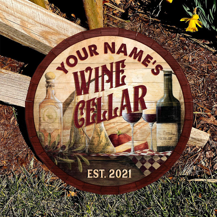 Wine Cellar Printed Wood Sign For Wine Enthusiasts, Wine Collectors Custom Round Wood Sign | Home Decoration | Waterproof | WN1475-Gerbera Prints.