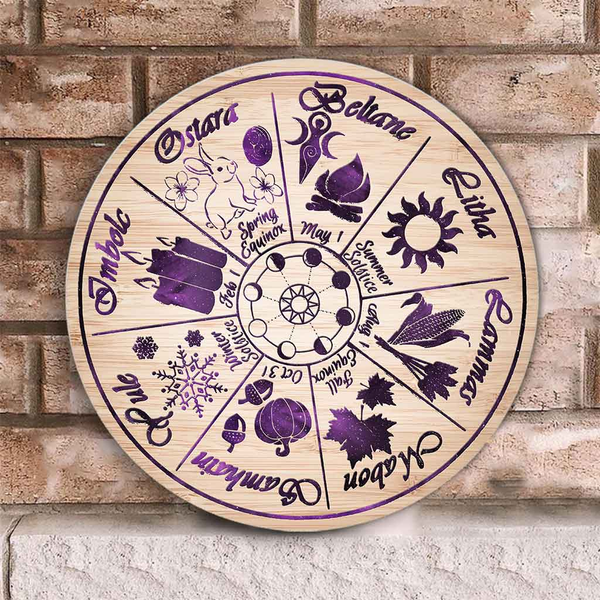 Witch Calendar Halloween Round Wood Sign | Home Decoration | Waterproof | WS1337-Colorful-Gerbera Prints.