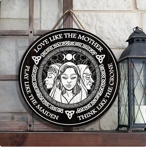 Witch Maiden Mother Crone Sample Round Wood Sign | Home Decoration | Waterproof | WS1056-Colorful-Gerbera Prints.