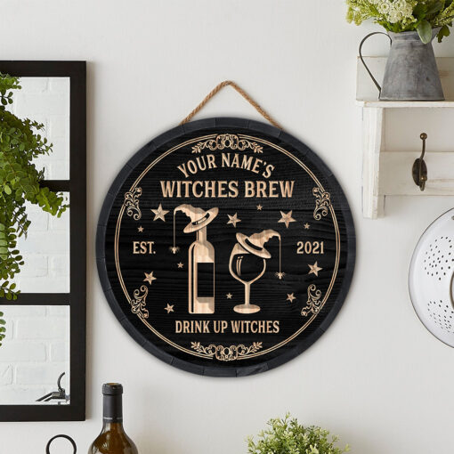 Witches Brew Custom Round Wood Sign | Home Decoration | Waterproof | WN1211-Colorful-Gerbera Prints.