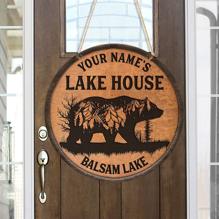 Wooden Lake House Custom Round Wood Sign | Home Decoration | Waterproof | WN1384-Gerbera Prints.