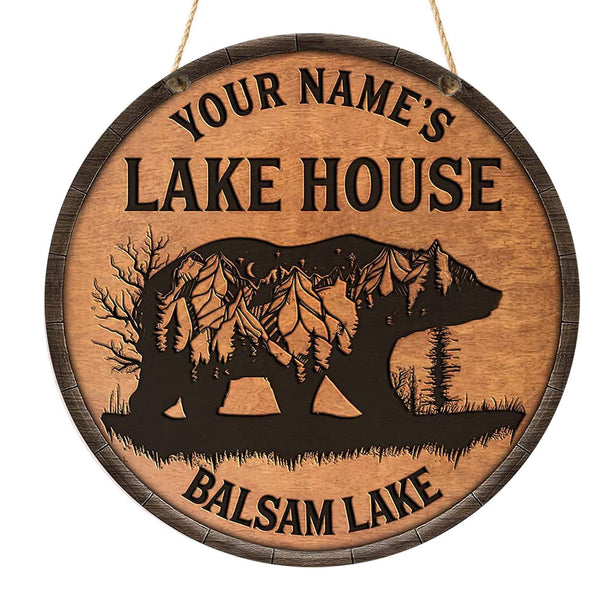 Wooden Lake House Custom Round Wood Sign | Home Decoration | Waterproof | WN1384-Colorful-Gerbera Prints.