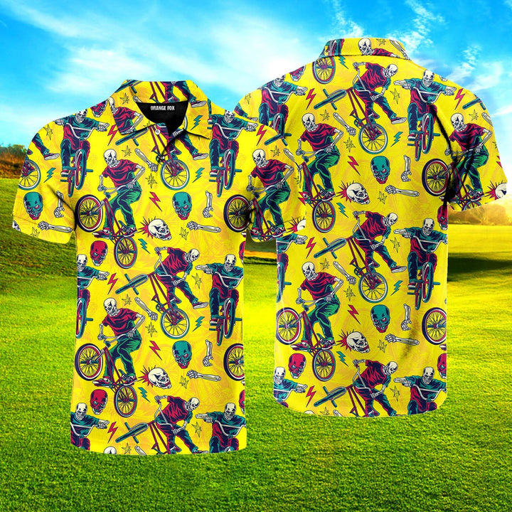 Yellow Skull Riding Bike Polo Shirt For Men