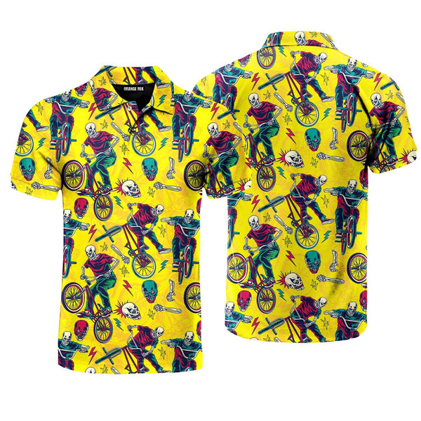 Yellow Skull Riding Bike Polo Shirt For Men