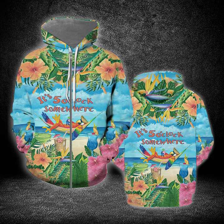 Parrot It's 5 O'clock Somewhere Tropical Hibiscus Flower All Over Print For Men And Women HP1700-Zip Hoodie-Gerbera Prints.